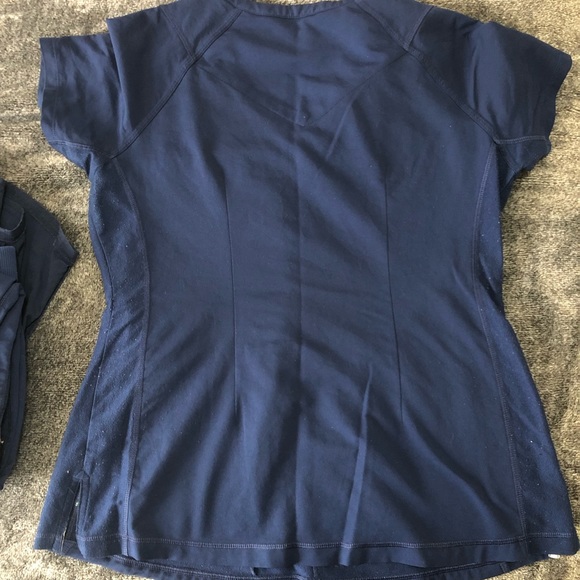 *TWO* medium navy healing hands style UT2284 scrub tops, worn but no seam issues - Picture 2 of 4